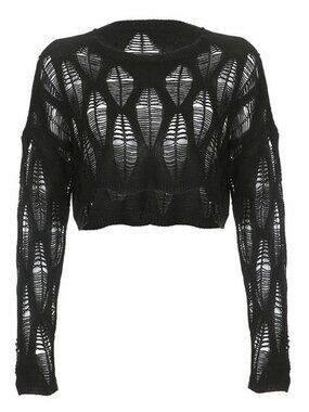 Distressed Crop Sweater Black